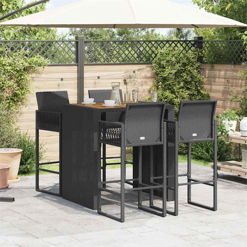 vidaXL 5 Piece Poly Rattan Bar Set in Black