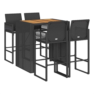 vidaXL 5 Piece Poly Rattan Bar Set in Black