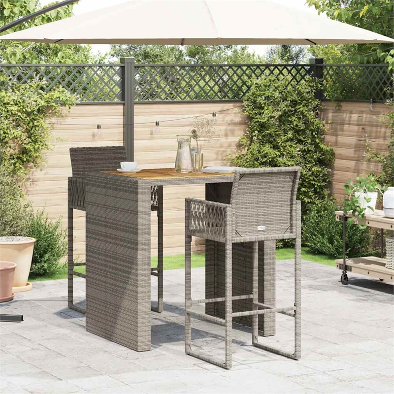 vidaXL 3 Piece Solid Acacia Wood Bar Set in Gray