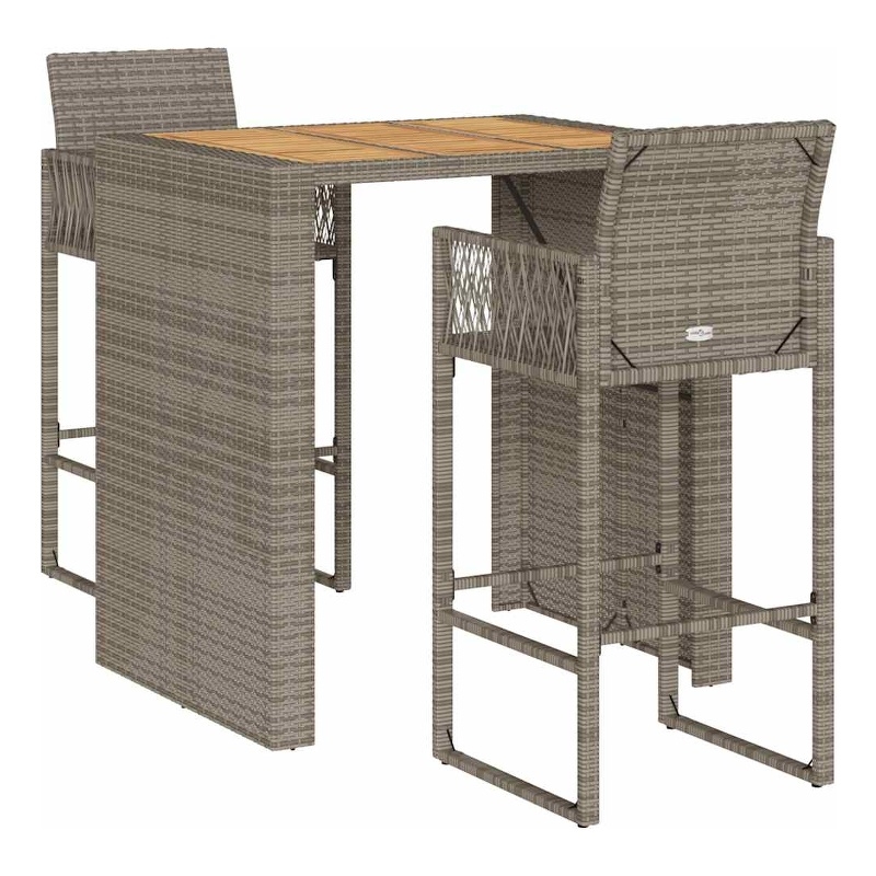 vidaXL 3 Piece Solid Acacia Wood Bar Set in Gray