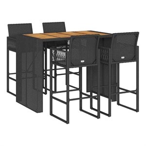 vidaXL 5 Piece Solid Acacia Wood Bar Set in Black