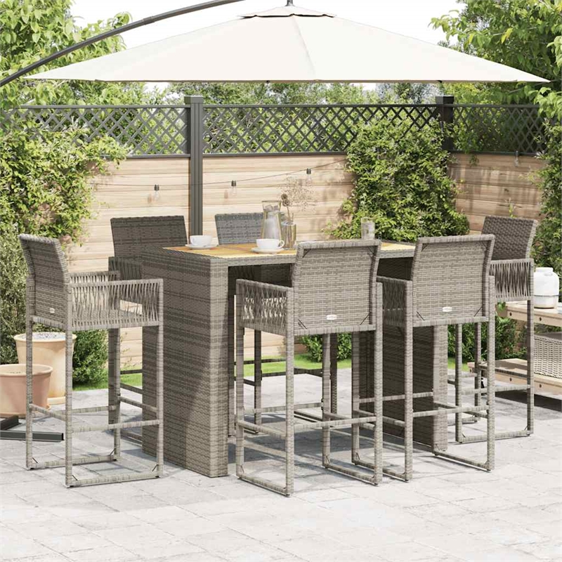 vidaXL 7 Piece Solid Acacia Wood Bar Set in Gray