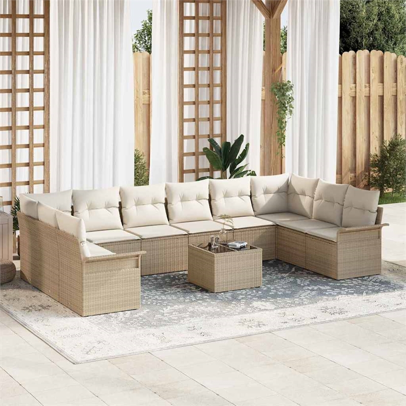 vidaXL Poly Rattan Sofa Set with Cushions in Beige