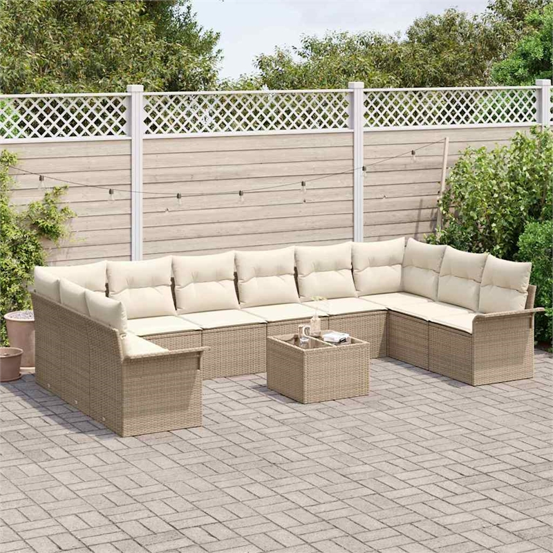 vidaXL Poly Rattan Sofa Set with Cushions in Beige