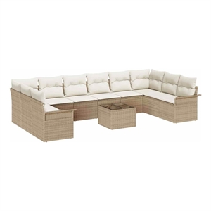 vidaXL Poly Rattan Sofa Set with Cushions in Beige