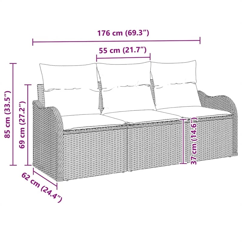 vidaXL Poly Rattan Sofa Set with Cushions in Gray