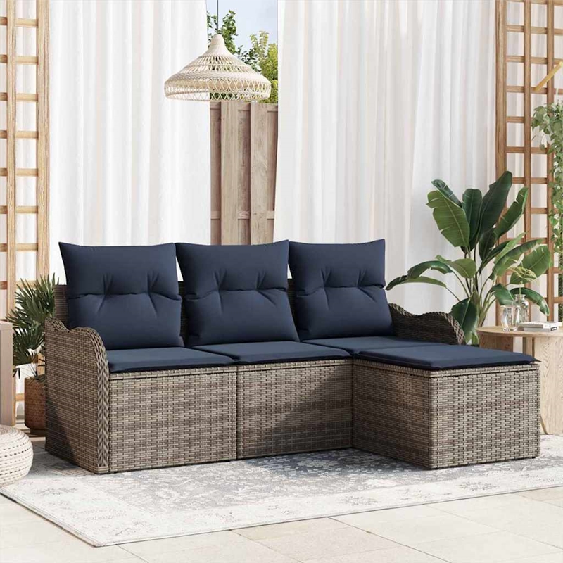 vidaXL Poly Rattan Sofa Set in Gray