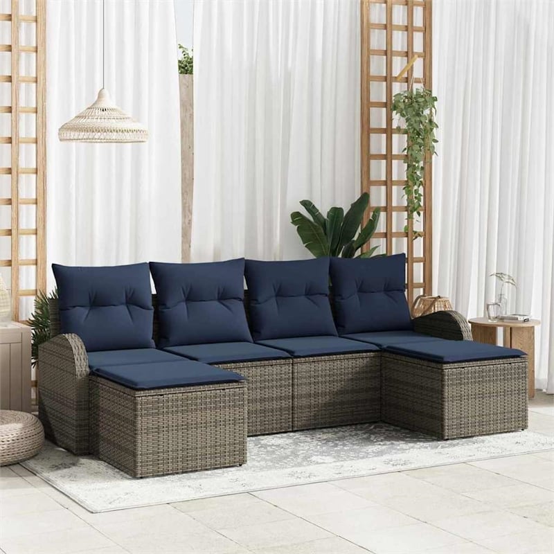 vidaXL Poly Rattan Sofa Set with Cushions in Gray