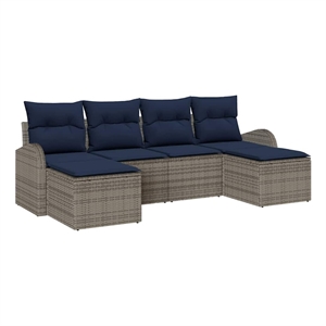 vidaXL Poly Rattan Sofa Set with Cushions in Gray