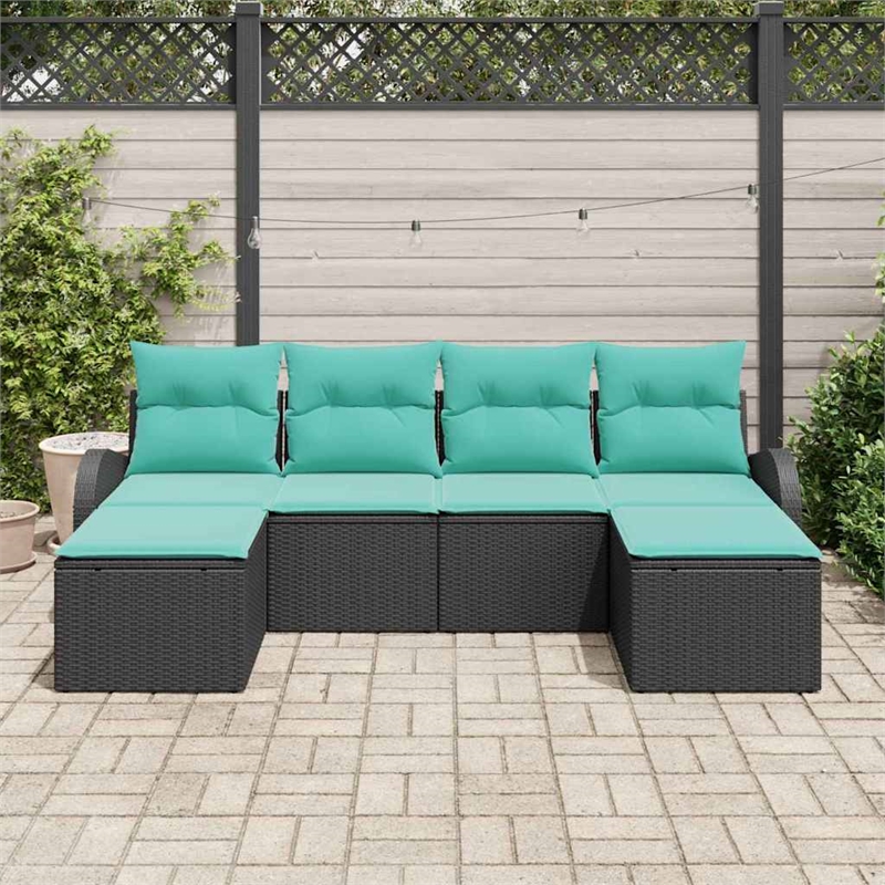 vidaXL Poly Rattan Sofa Set with Cushions in Black