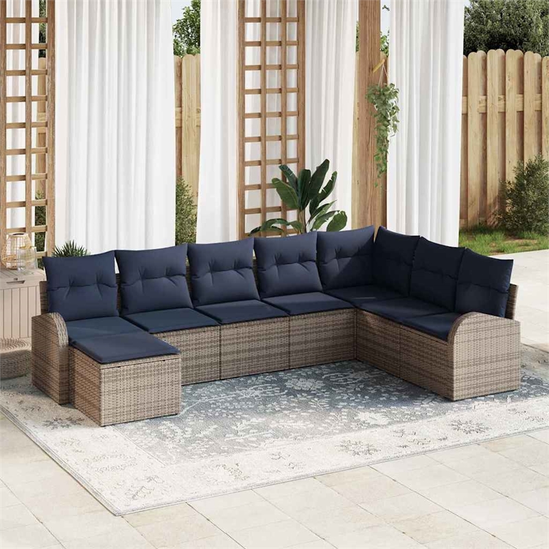 vidaXL Poly Rattan Sofa Set with Cushions in Gray