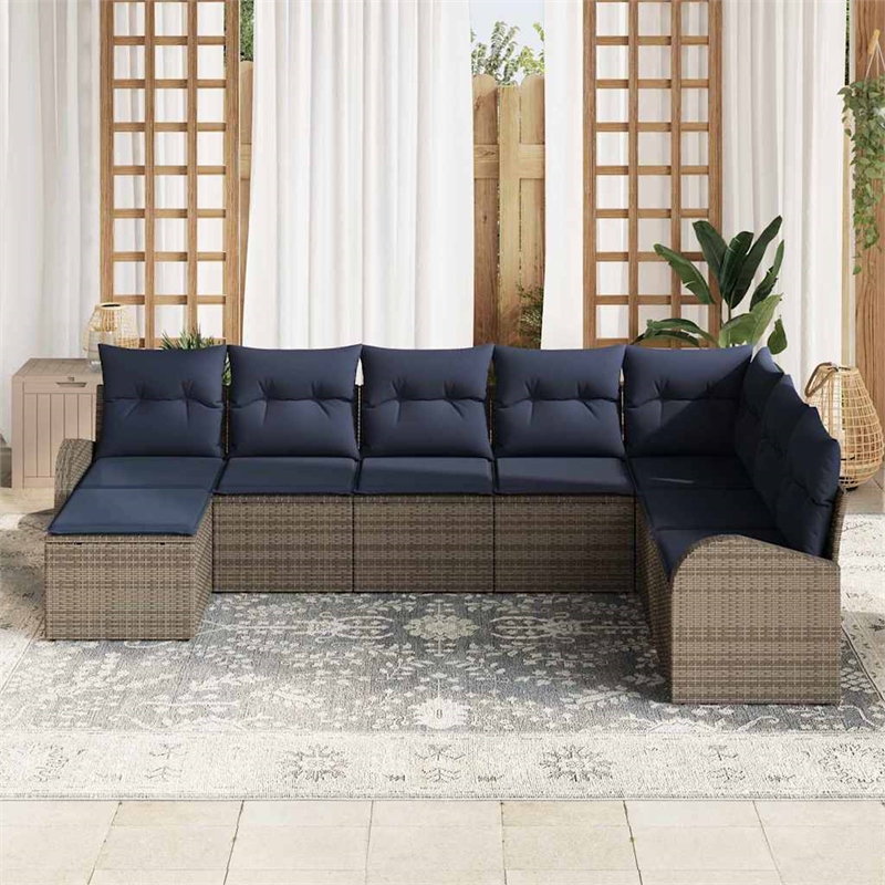 vidaXL Poly Rattan Sofa Set with Cushions in Gray