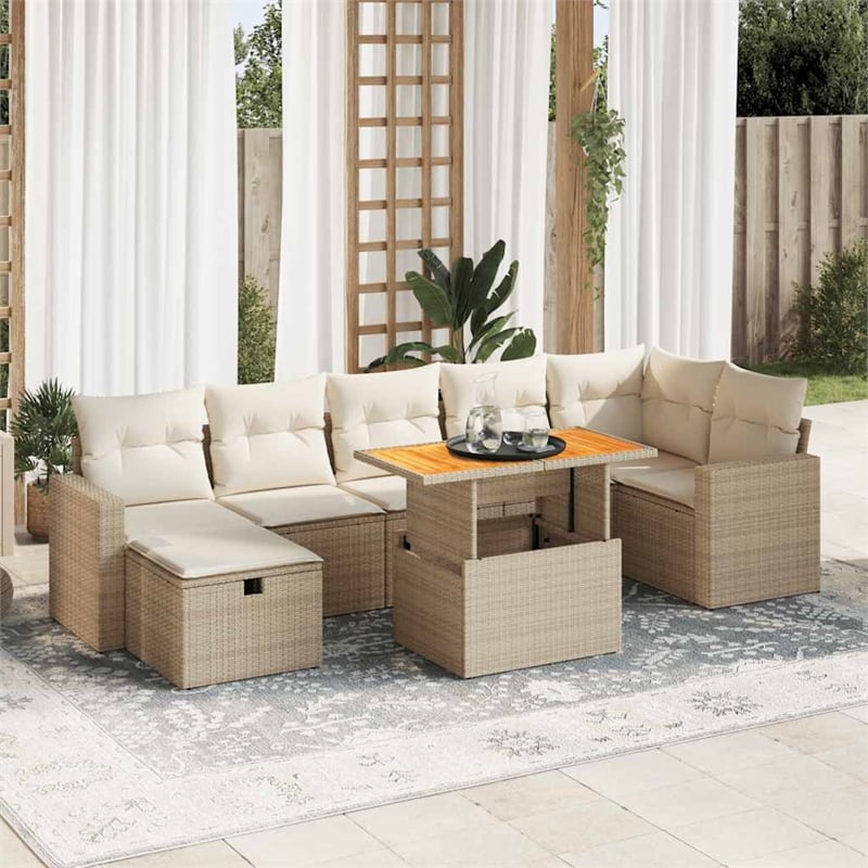 vidaXL 5 Piece Poly Rattan Sofa Set in White/Cream/Beige
