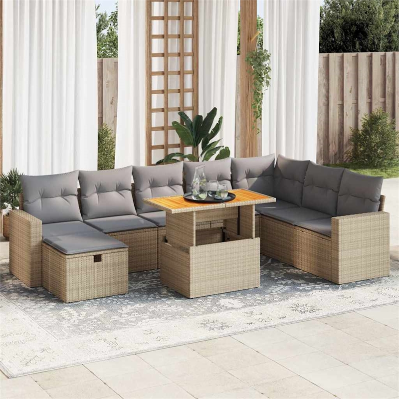 vidaXL Poly Rattan Sofa Set in Black/White/Cream/Beige