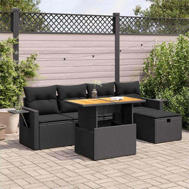 vidaXL 6 Piece Steel Small Sofa Set in Black