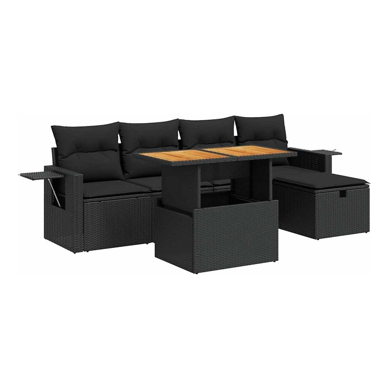vidaXL 6 Piece Steel Small Sofa Set in Black