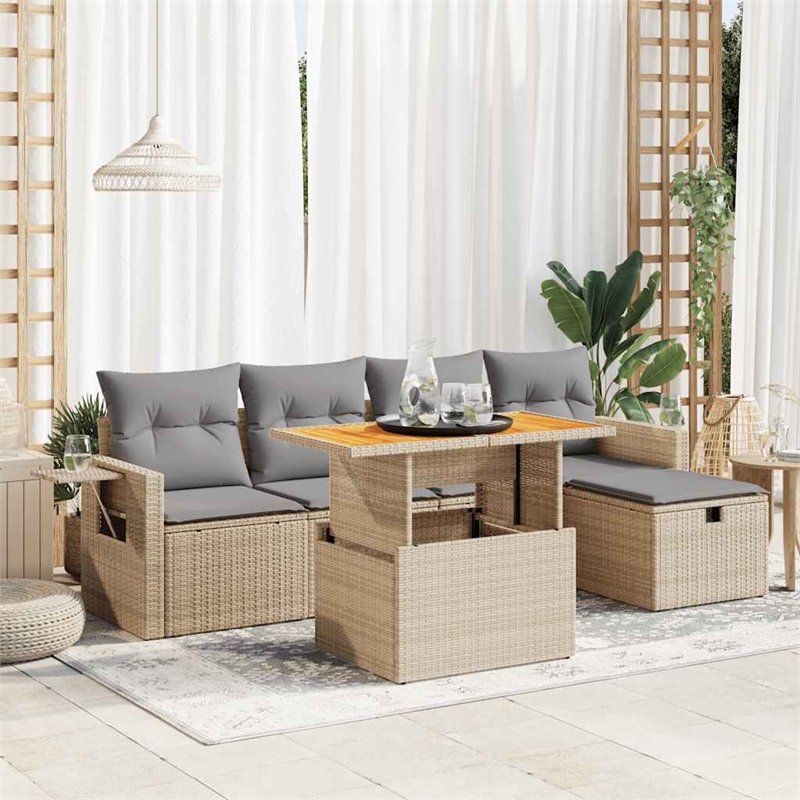 vidaXL 6 Piece Poly Rattan Small Sofa Set in White/Brown/Cream/Beige