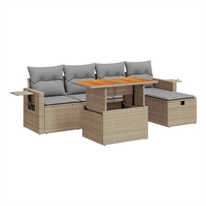 vidaXL 6 Piece Poly Rattan Small Sofa Set in White/Brown/Cream/Beige