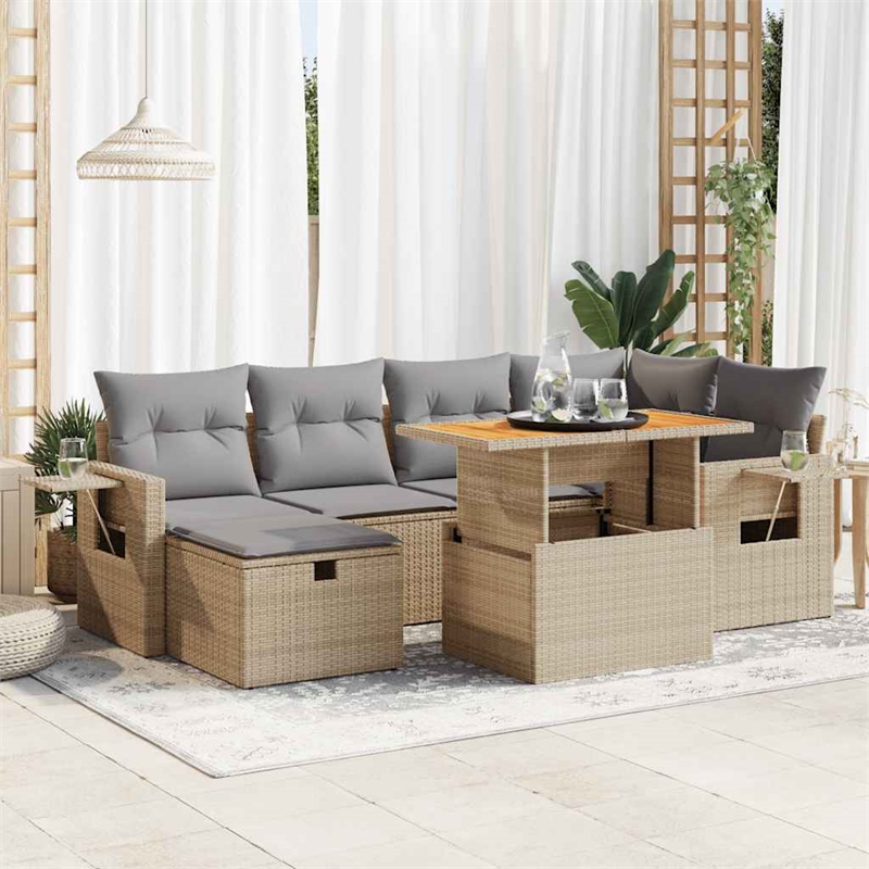 vidaXL 8 Piece Poly Rattan Sofa Set in Gray/Beige