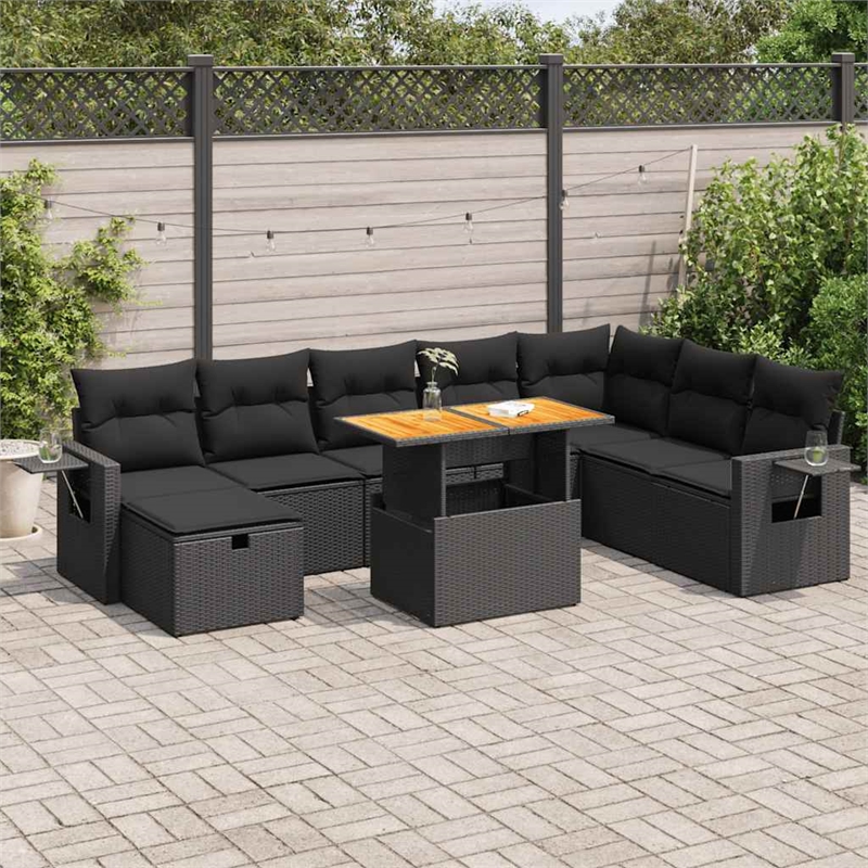 vidaXL 9 Piece Steel Sofa Set in Black/Gray