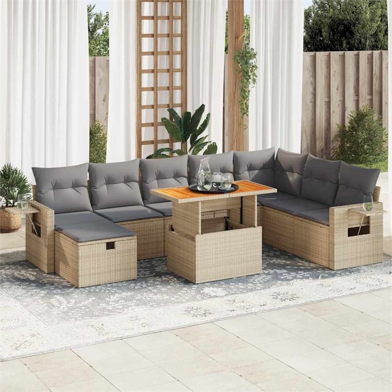 vidaXL 9 Piece Poly Rattan Sofa Set in Black/Beige