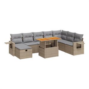 vidaXL 9 Piece Poly Rattan Sofa Set in Black/Beige