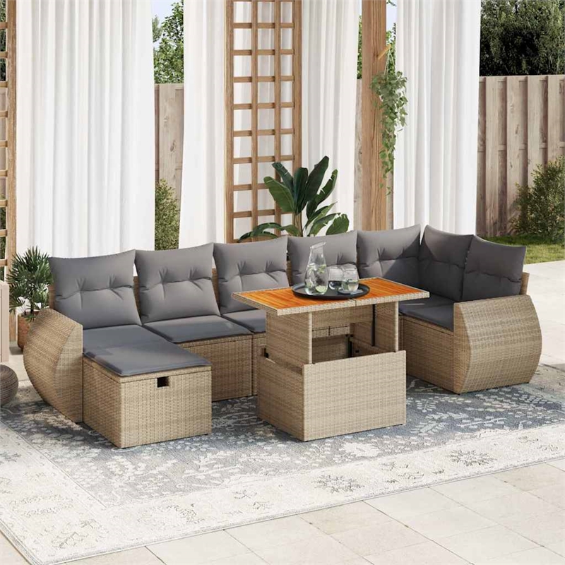 vidaXL 5 Piece Poly Rattan Large Sofa Set in Beige