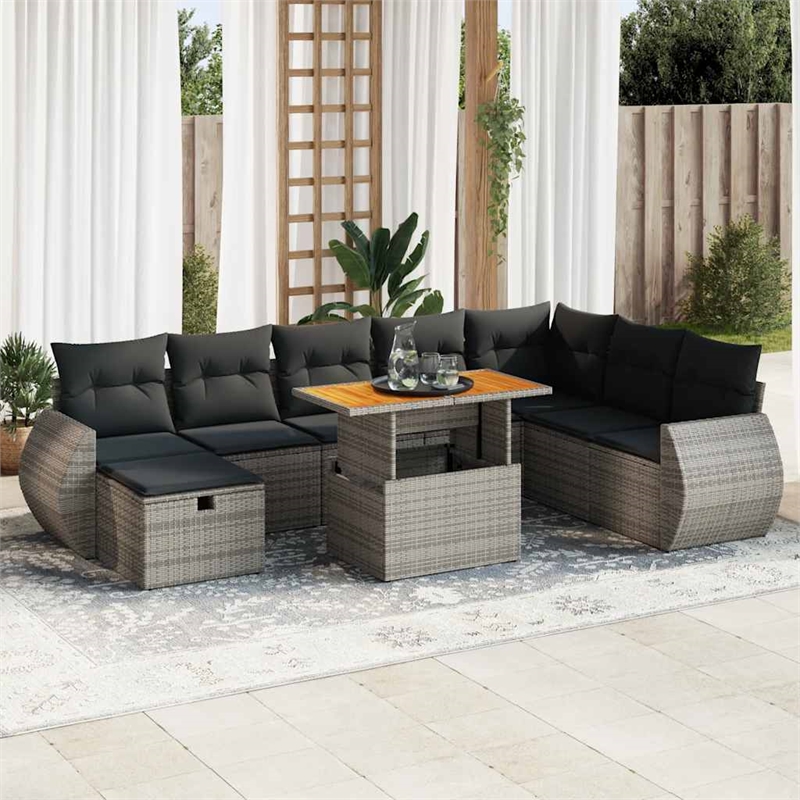 vidaXL 9 Piece Poly Rattan Small Sofa Set in Gray