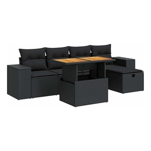 vidaXL 6 Piece Poly Rattan Sofa Set in Black