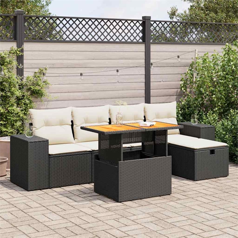 vidaXL 6 Piece Poly Rattan Sofa Set in Black/White/Cream/Beige