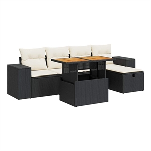 vidaXL 6 Piece Poly Rattan Sofa Set in Black/White/Cream/Beige