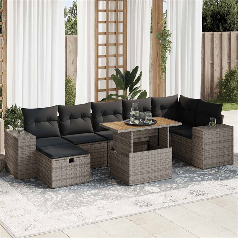 vidaXL 5 Piece Poly Rattan Sofa Set in White/Gray/Cream