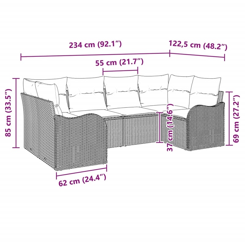 vidaXL Poly Rattan Sofa Set with Cushions in Gray