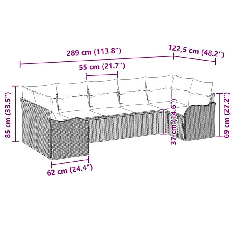 vidaXL Poly Rattan Sofa Set in Gray