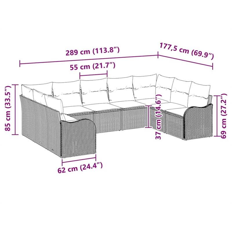 vidaXL Poly Rattan Sofa Set in Gray