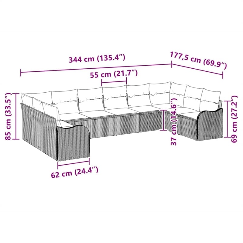 vidaXL Poly Rattan Sofa Set with Cushions in Gray