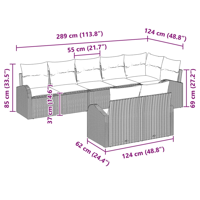 vidaXL Poly Rattan Sofa Set in Gray
