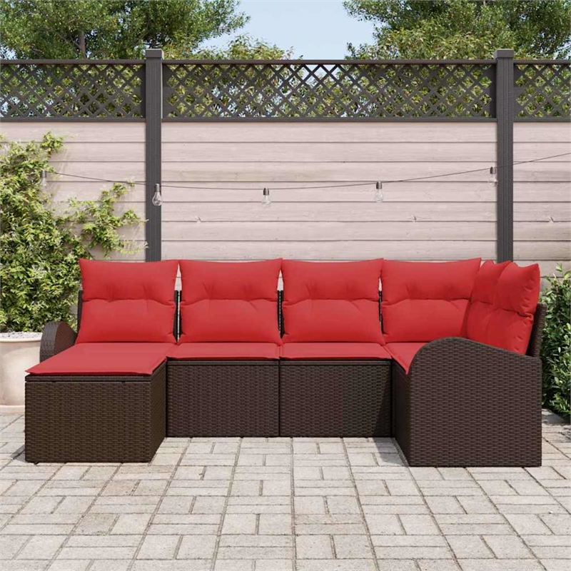 vidaXL Poly Rattan Sofa Set with Cushions in Brown