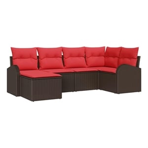 vidaXL Poly Rattan Sofa Set with Cushions in Brown