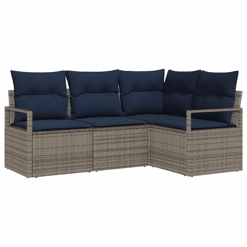 vidaXL Poly Rattan Sofa Set with Cushions in Gray