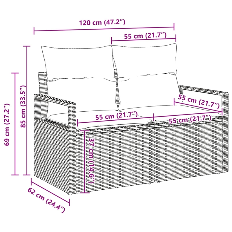 vidaXL Poly Rattan Sofa Set in Brown