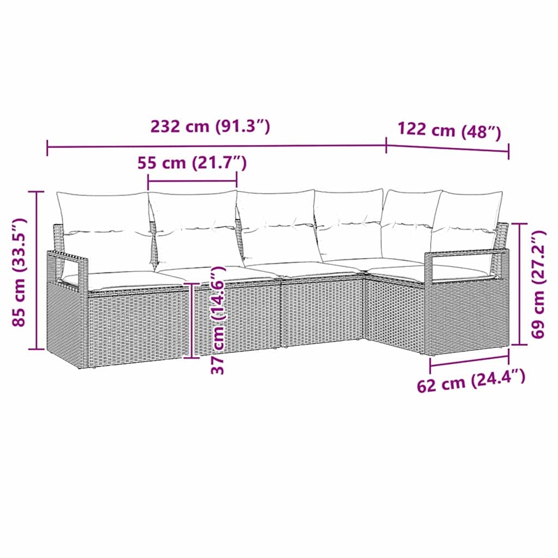 vidaXL Poly Rattan Sofa Set in Gray