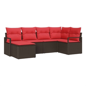 vidaXL Poly Rattan Sofa Set with Cushions in Brown