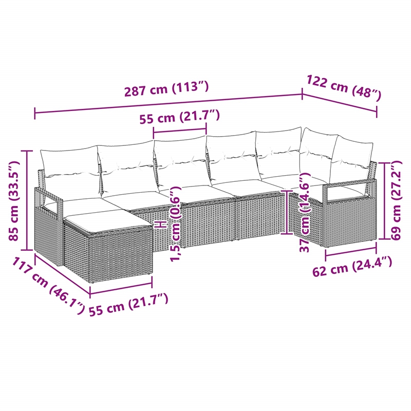 vidaXL Poly Rattan Sofa Set in Gray