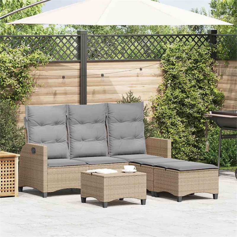 vidaXL Poly Rattan Sofa Set in Gray/Beige
