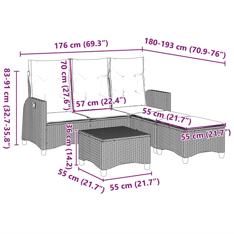 vidaXL Poly Rattan Sofa Set in Gray/Beige