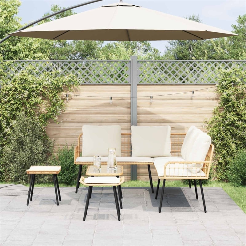 vidaXL Poly Rattan Small Sofa Set with Cushions in Natural