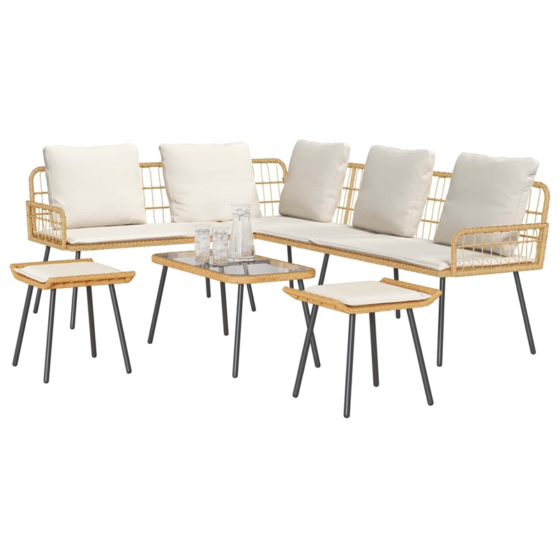 vidaXL Poly Rattan Small Sofa Set with Cushions in Natural