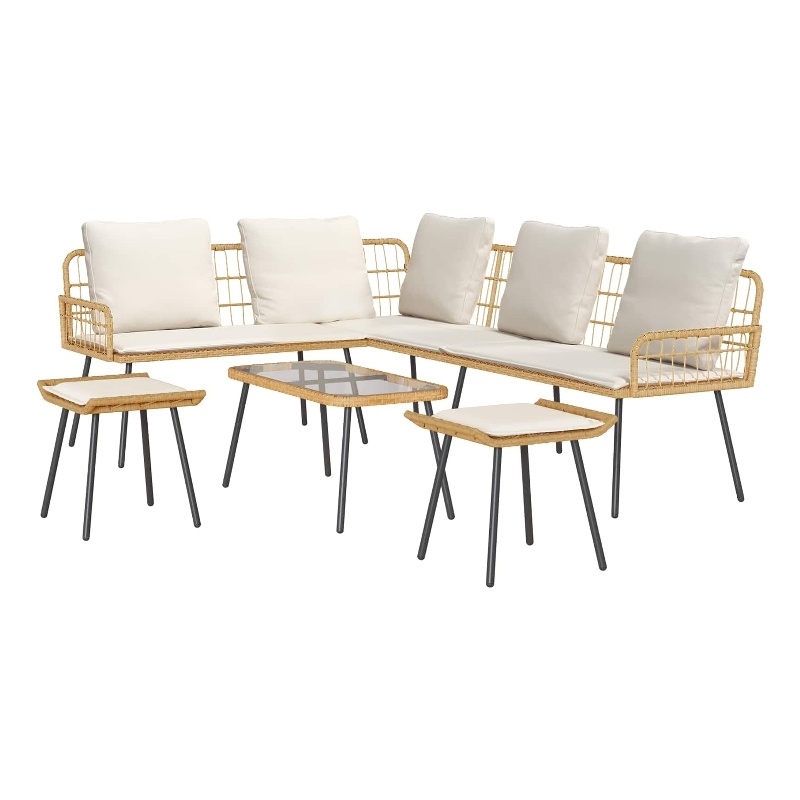 vidaXL Poly Rattan Small Sofa Set with Cushions in Natural