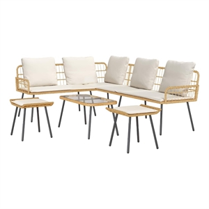 vidaXL Poly Rattan Small Sofa Set with Cushions in Natural